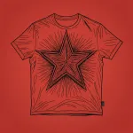 frayed red t-shirt with large red star graphic image